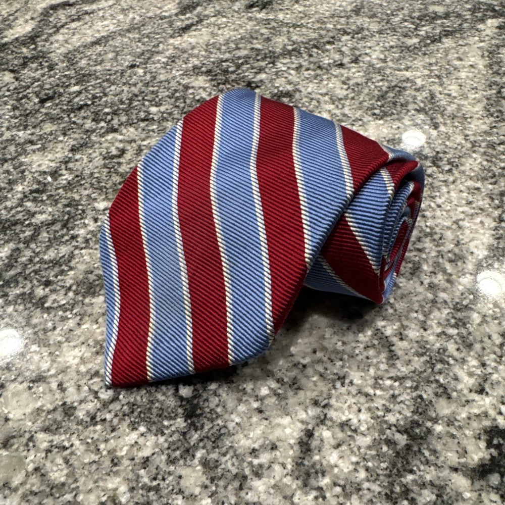 Brooks Brothers Red Tie With Light Blue Stripes 100% Silk Men's Necktie 58"